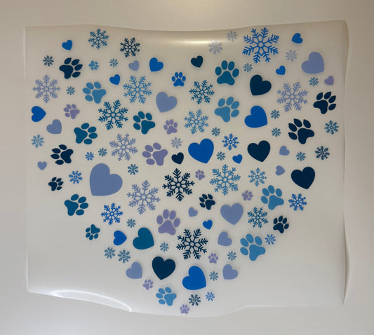 Blue Paw Print and Snowflake Heart